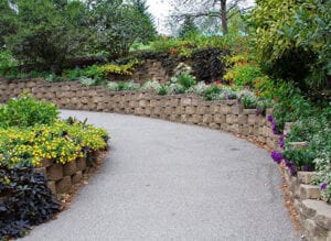 Outdoor garden landscape with cemented section