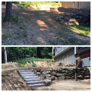 Before and after landscape installation outdoor stone staircase
