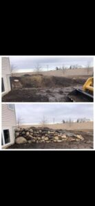 Before and after landscape installation outdoor stone wall