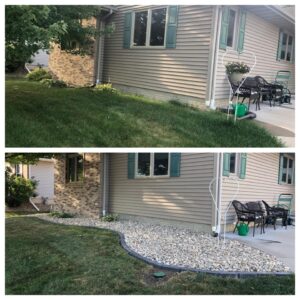 Before and after landscape installation pebble design