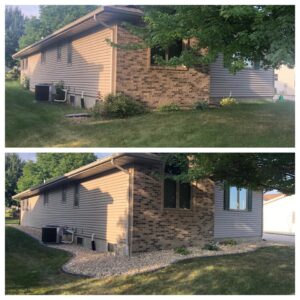 Before and after home landscape installation pebble design 2
