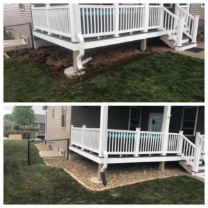 Before and after landscape installation for patio