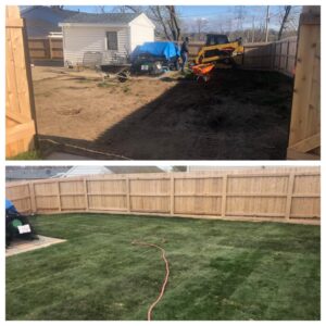 Before and after grass installation for yard